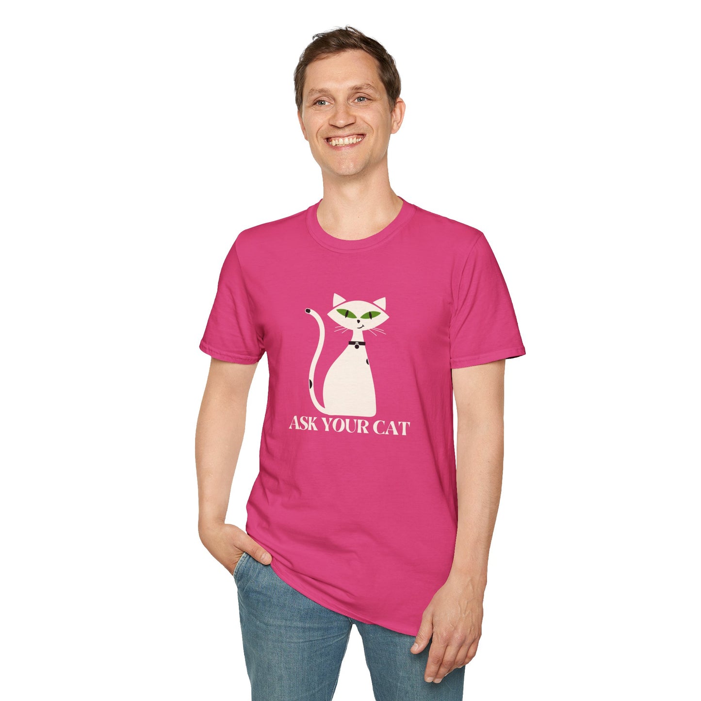ASK YOUR CAT TEE - WHITE CAT