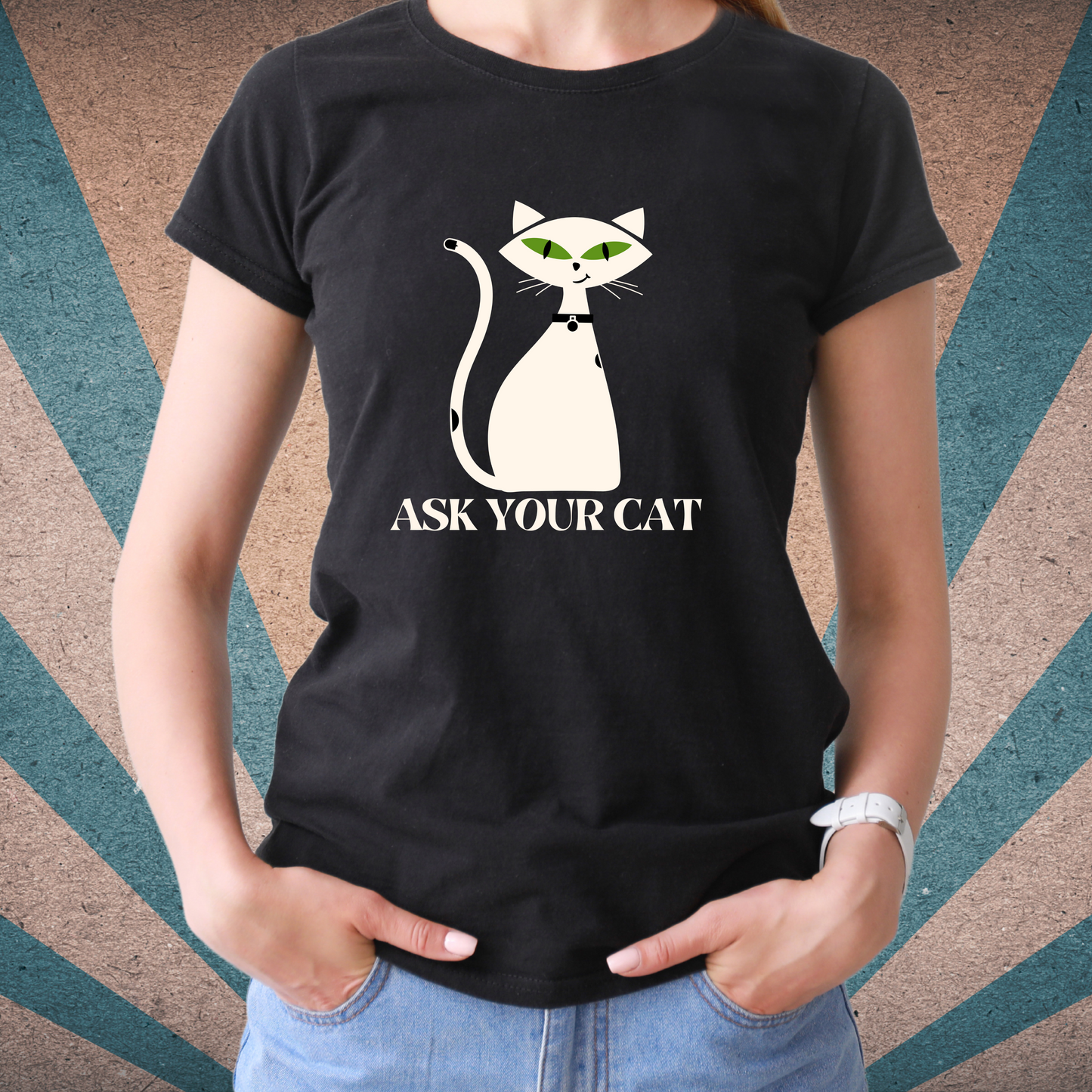 ASK YOUR CAT TEE - WHITE CAT