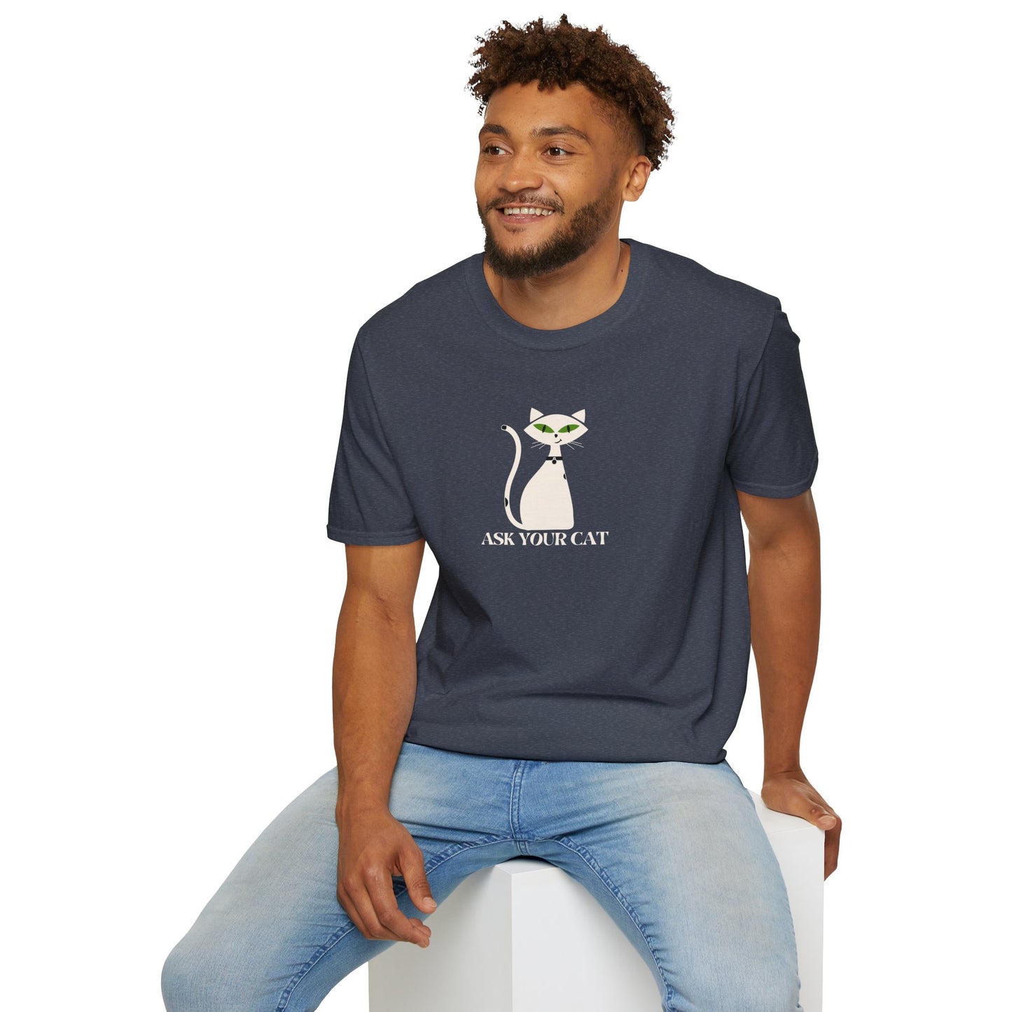 ASK YOUR CAT TEE - WHITE CAT